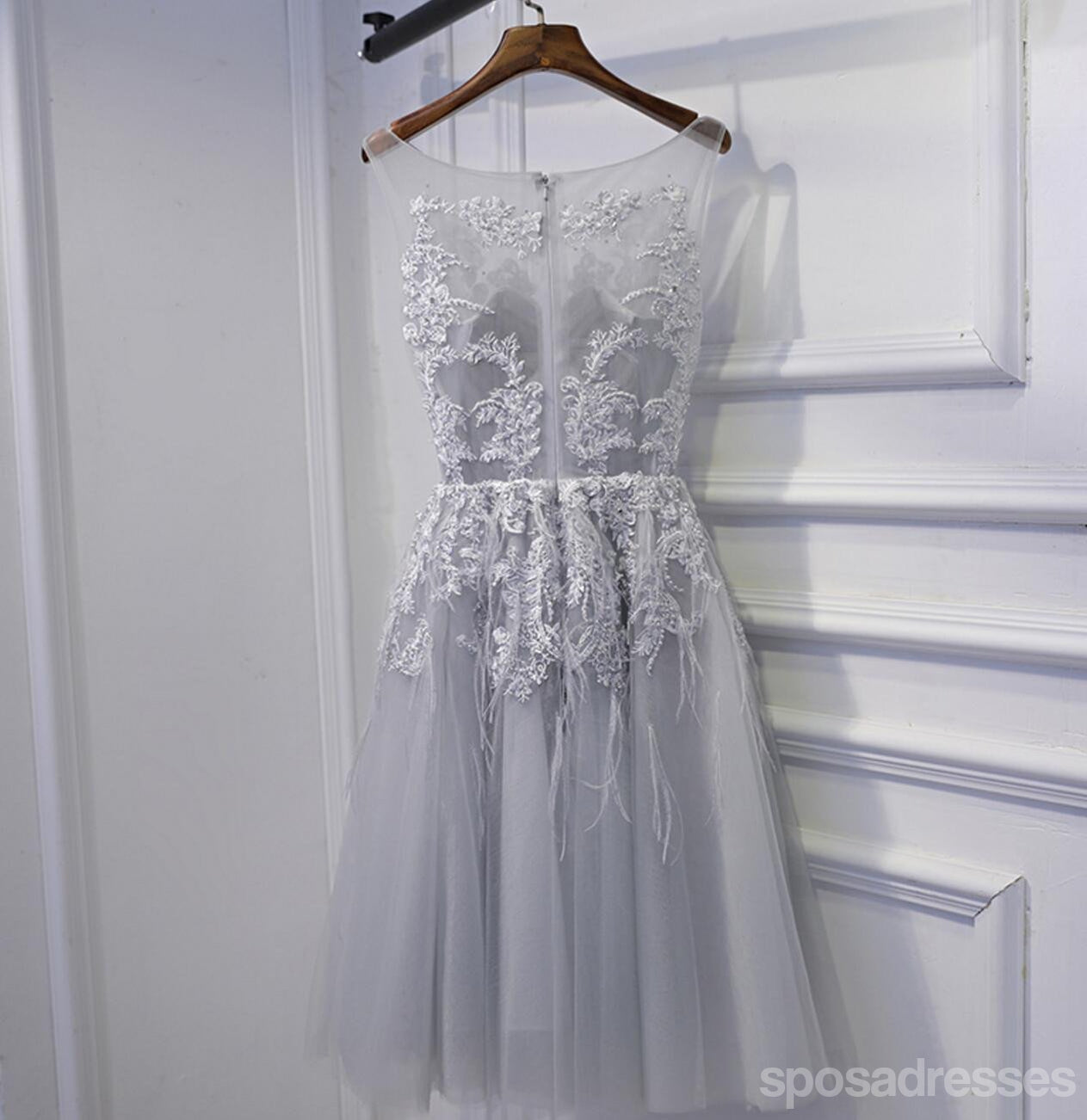 Elegant Gray Lace Beaded Short Prom Dress for Homecoming | Affordable Party Dress for Teens | Perfect for Dances, Formals & Special Occasions | CM262