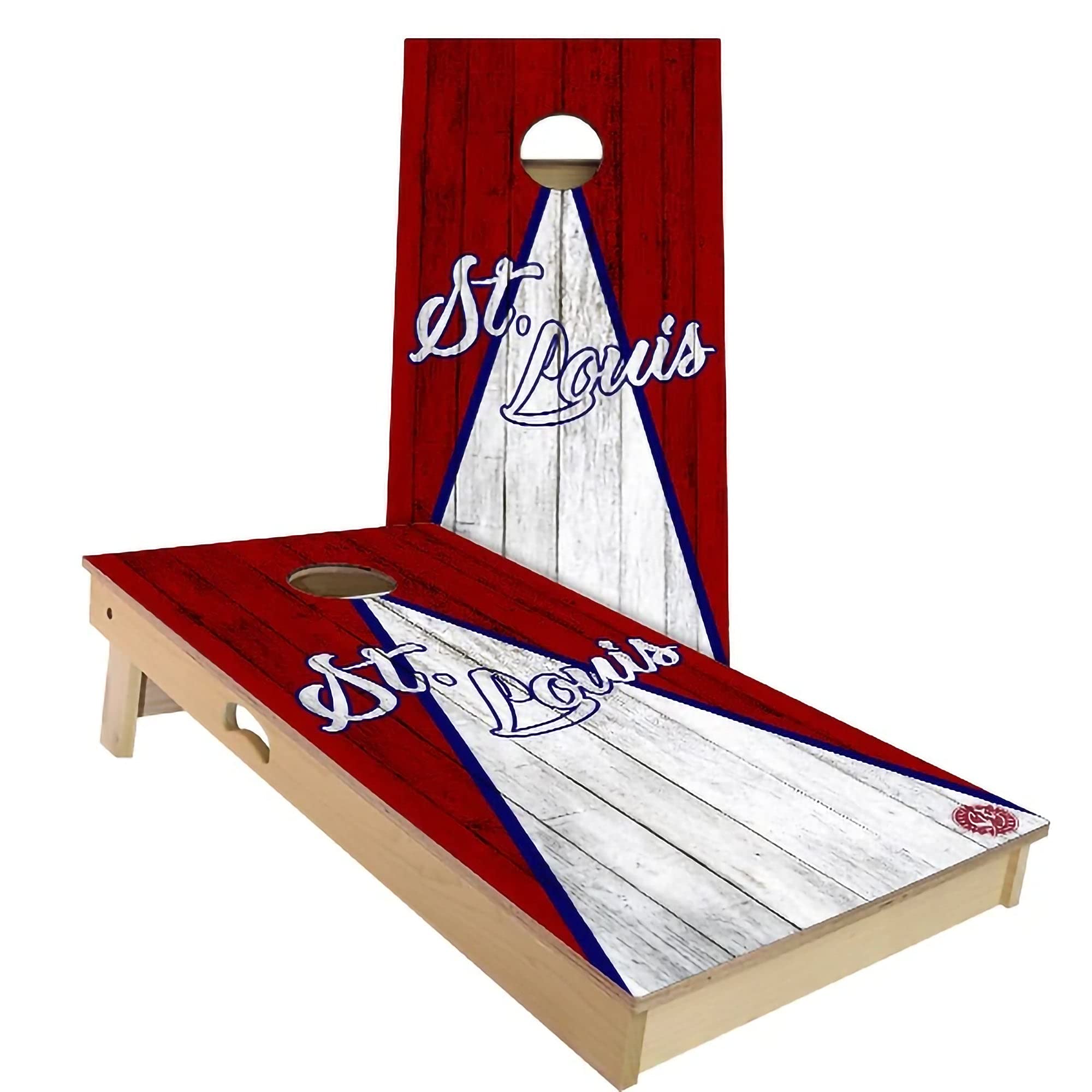 St. Louis Themed Cornhole Game Set with 2 Triangle City Baseball Boards & 8 Bags - Outdoor Tailgate Party, Backyard BBQ, College Game Day Fun - Multiple Sizes & Accessories Included