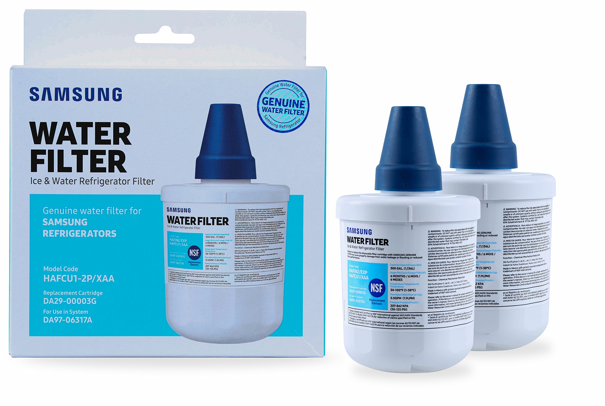 Samsung Genuine DA29-00003G Refrigerator Water Filter 2-Pack - Carbon Block Filtration for Clean, Clear Drinking Water & Ice - Compatible with Samsung Refrigerators (Great for Home, Office, and RV Use)