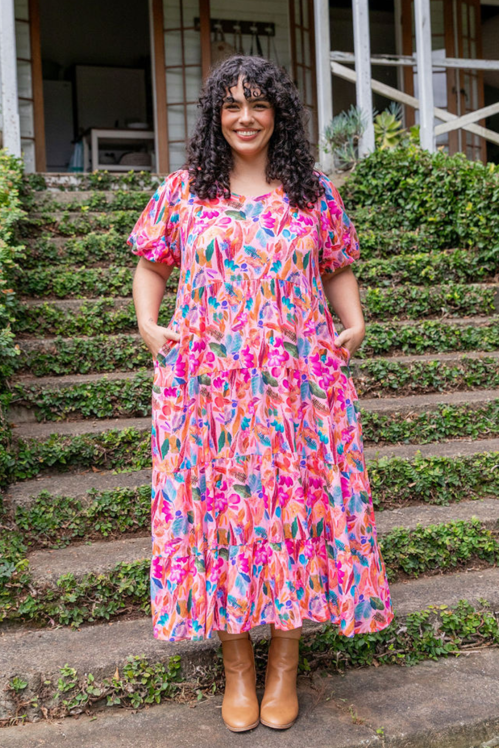 Kasey Rainbow Greta Maxi Dress - Floral Print, Boho Chic, Backyard Treasures Collection | Perfect for Summer Outings, Beach Vacations & Casual Wear