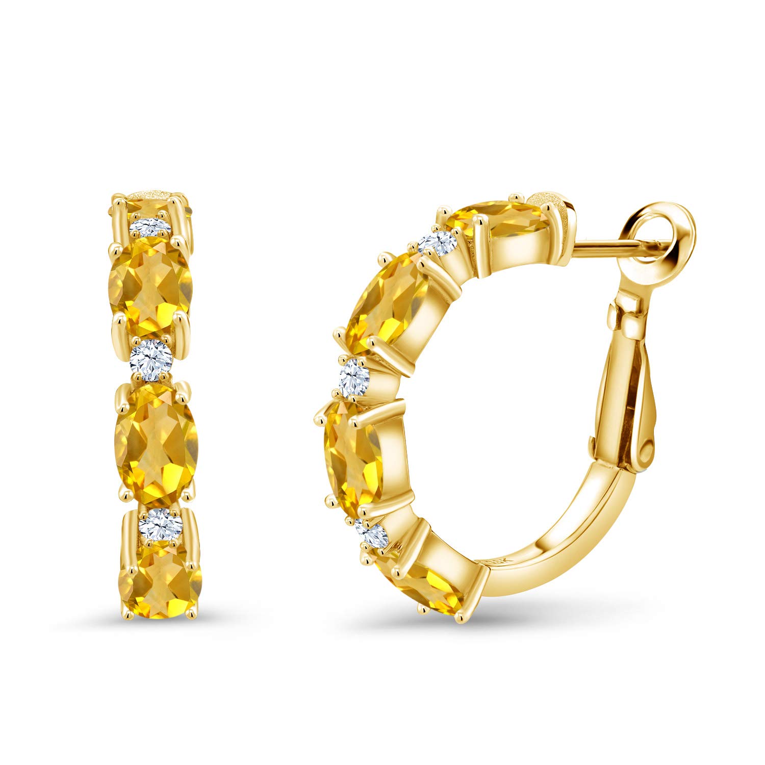 3.78 Ct Oval Yellow Citrine 18K Gold Plated Hoop Earrings for Women - Gemstone Jewelry Gift for Birthday, Anniversary & Special Occasions
