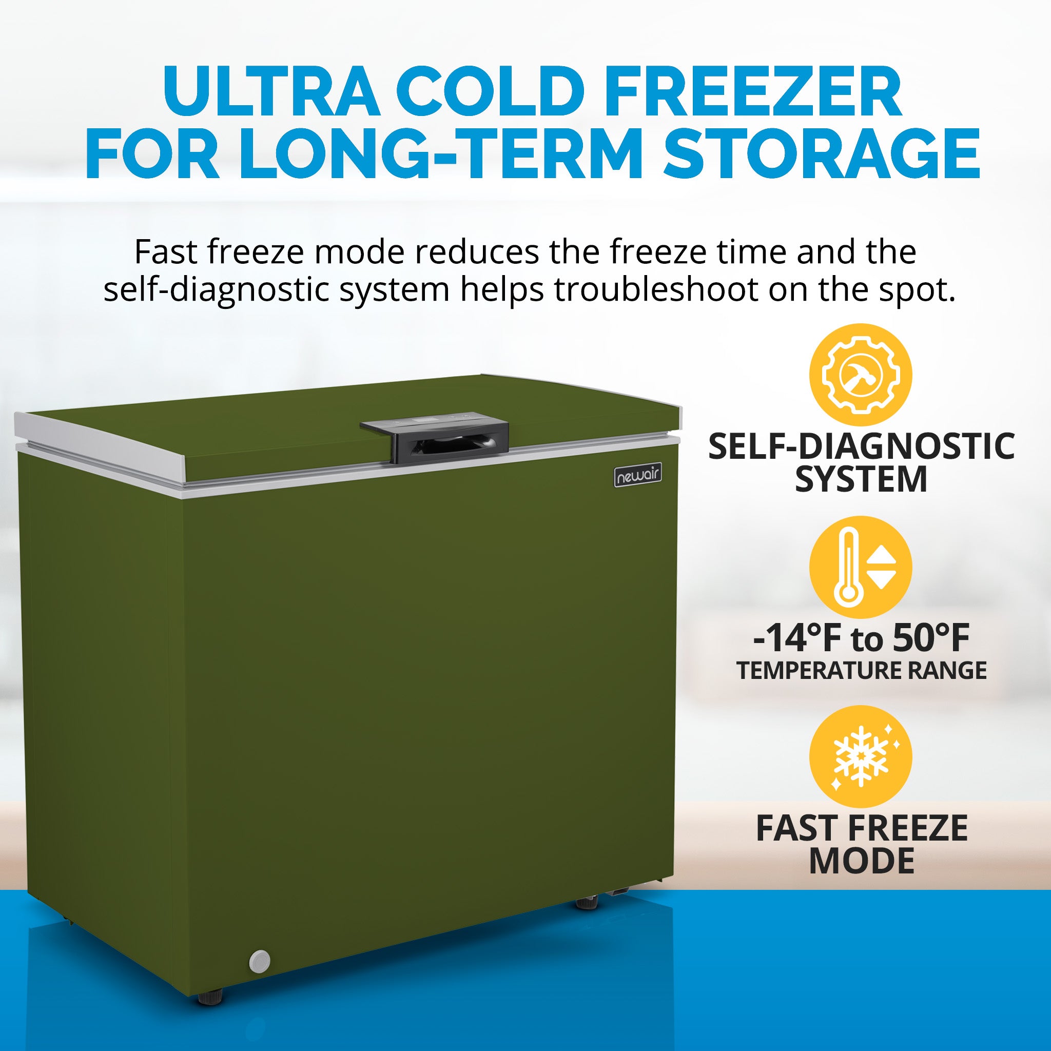 Newair® 6.7 Cu. Ft. Compact Chest Freezer - Energy Efficient Deep Freezer for Home, Garage, or Basement - Military Green Color - Perfect for Storing Meat, Seafood, Ice Cream & Bulk Food