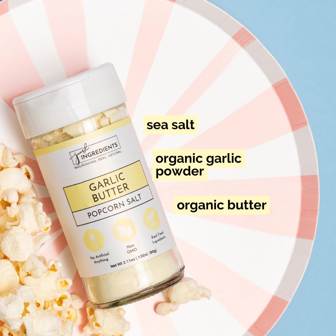 Just Ingredients Popcorn Salts Variety Pack - Gluten Free, Cheddar & Parmesan Cheese, Garlic Seasoning - MSG Free Popcorn Seasoning for Microwave, Movie Nights & Snack Time