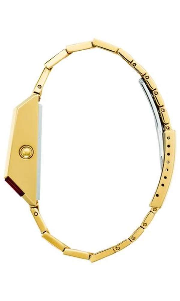 Bulova Computron IP Gold Digital Watch 97C110 - Retro LED Display, Stainless Steel Case, Water Resistant - Perfect for Collectors & Vintage Style Enthusiasts