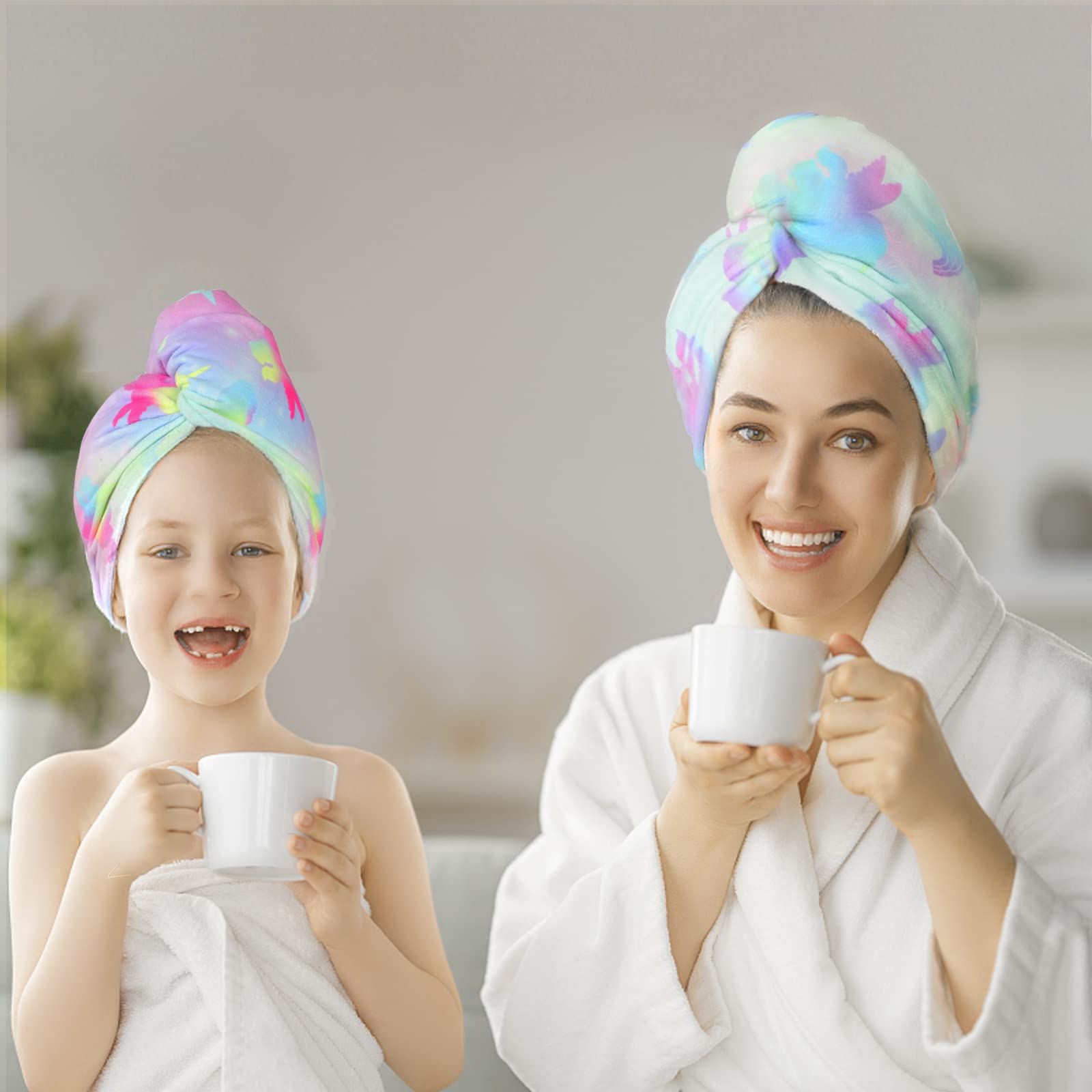 ELLEWIN 2 Pack Microfiber Hair Towel Wrap for Women & Kids - Super Absorbent Quick Dry Hair Turban for Curly, Long & Thick Hair - Anti Frizz Hair Drying Towel Set (Great Gift for Women & Girls) - Perfect for Post-Shower, Salon & Travel Use
