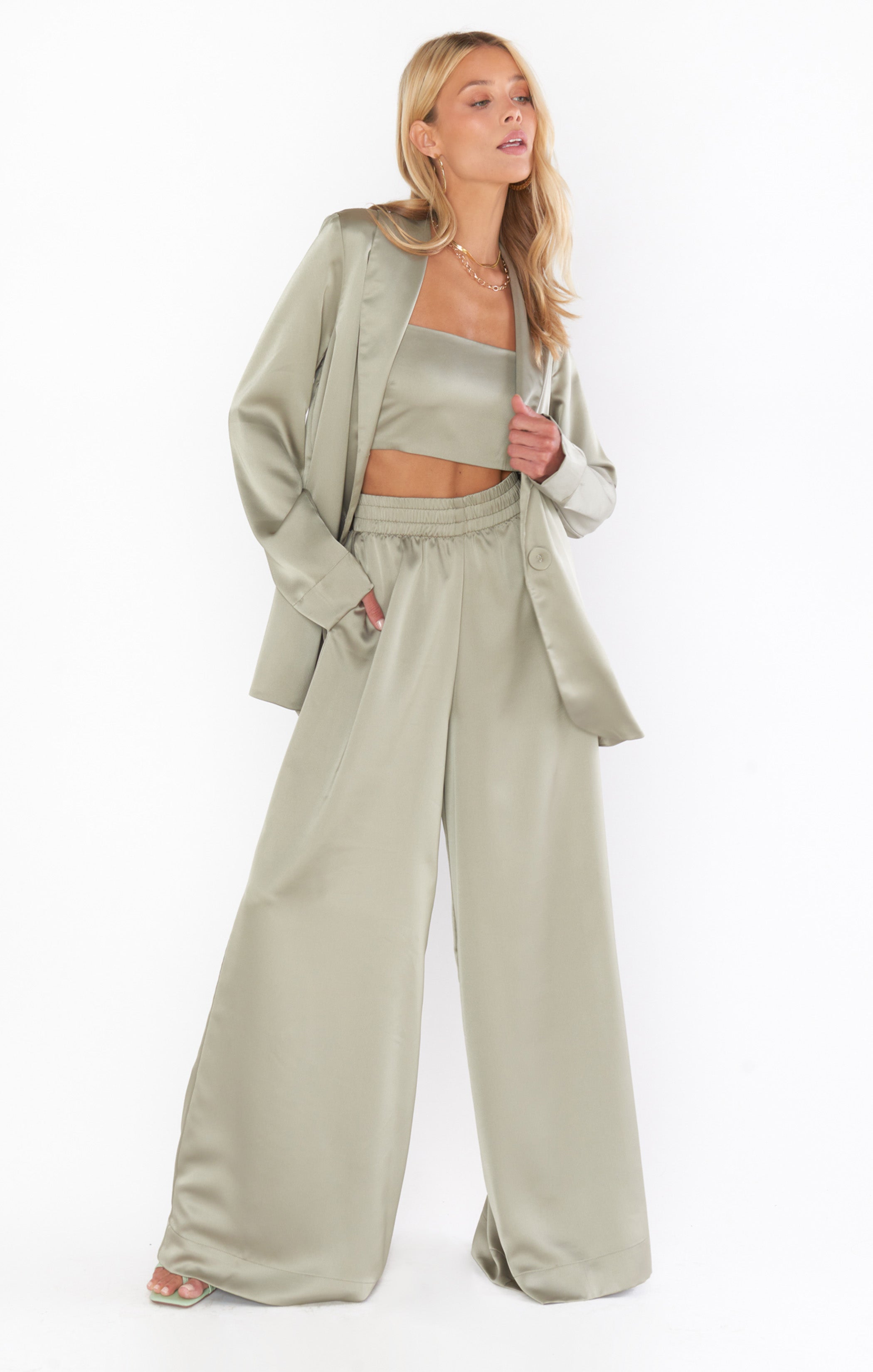Irwin Pants - Moss Green Luxe Satin Women's High-Waisted Trousers for Work, Office & Evening Wear | Elegant & Comfortable Formal Pants