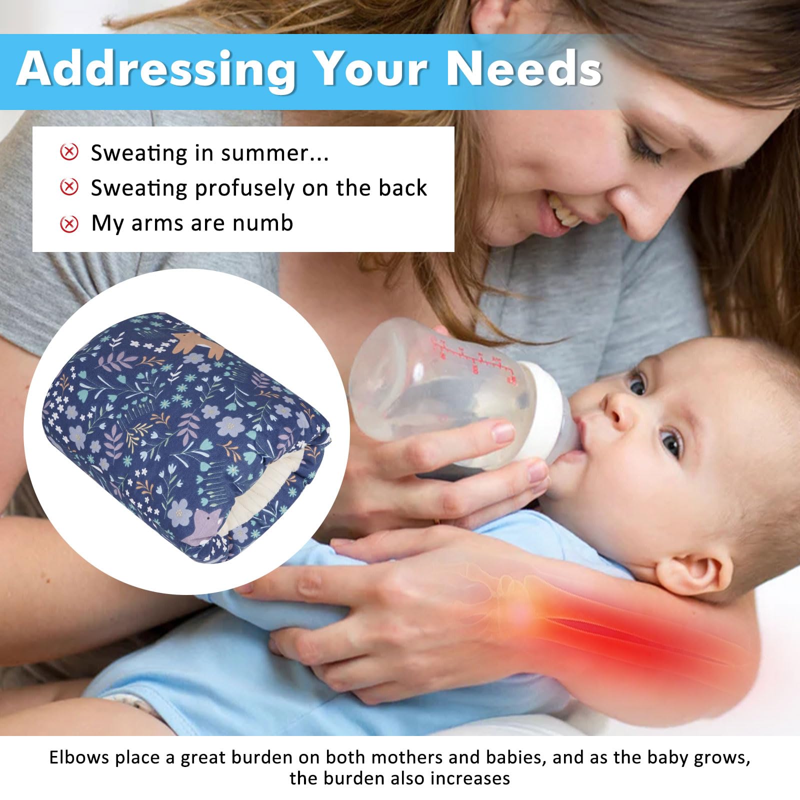 Soft Cotton Baby Nursing Arm Pillow - Ergonomic Support for Breastfeeding Moms & Newborns - Portable Washable for Home & Travel (Blue Forest)