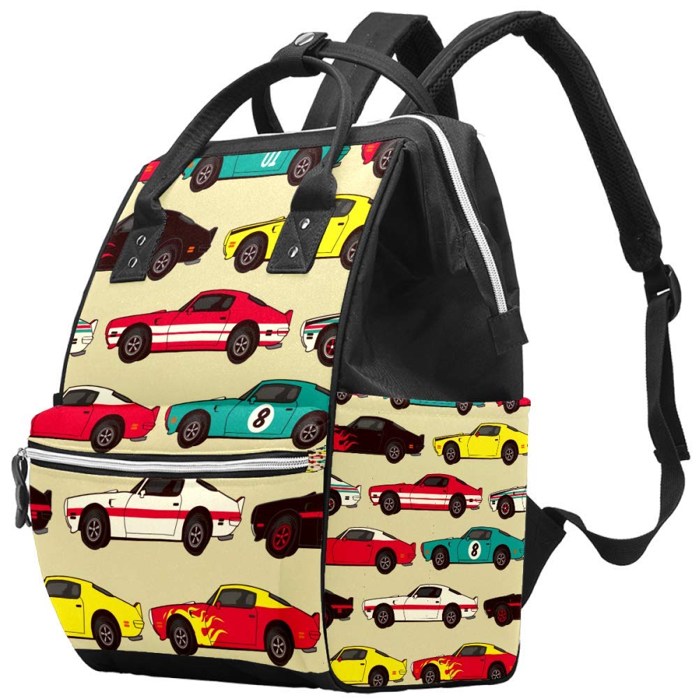 American Muscle Classic Racing Car Diaper Tote Bag - Stylish Baby Care Backpack for Moms, Waterproof Nappy Changing Bag with Multiple Pockets (Perfect for Travel, Shopping & Daily Outings with Baby)