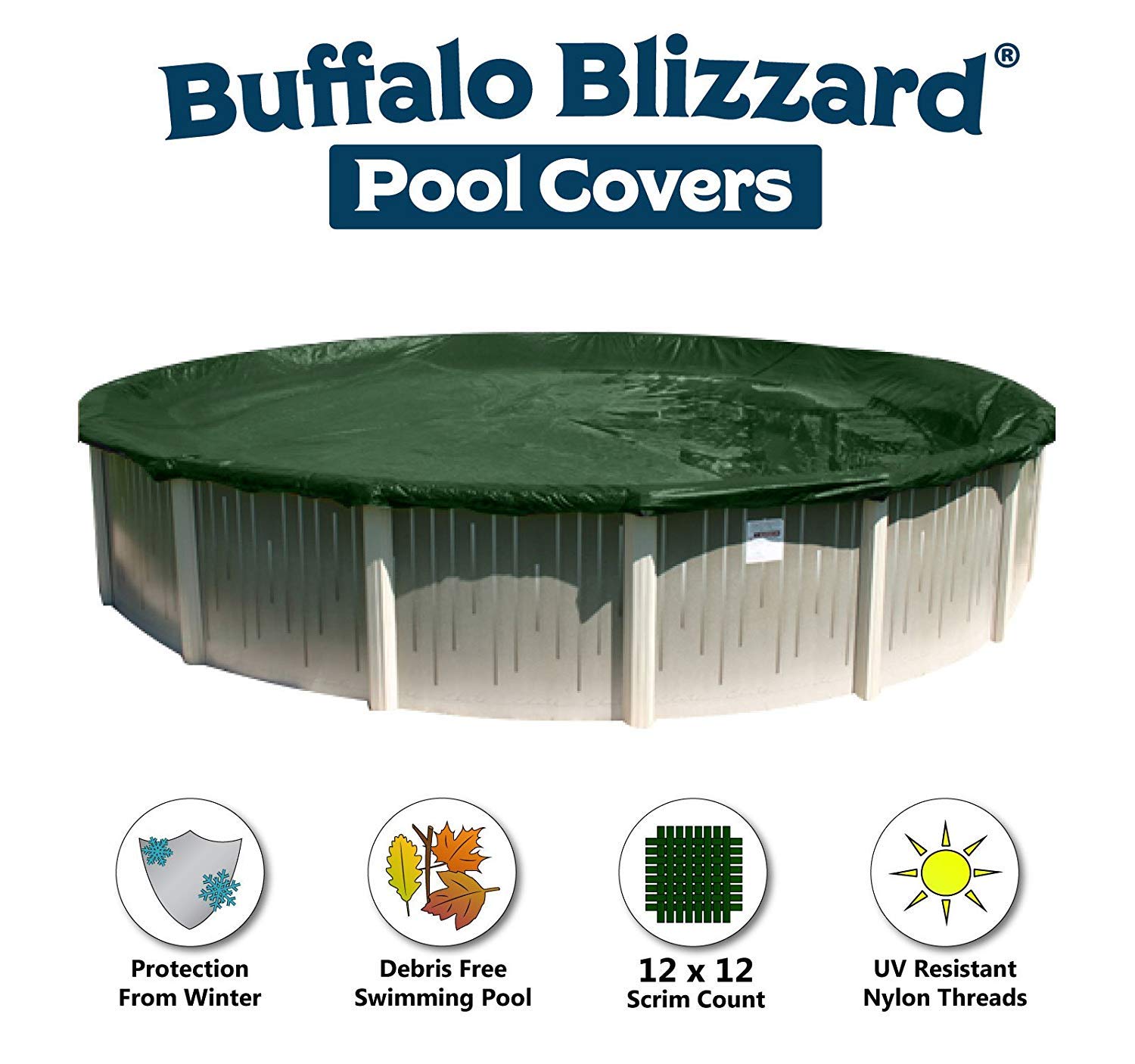 Buffalo Blizzard Ripstopper Heavy Duty Winter Pool Cover for 30-Foot Round Above Ground Swimming Pools | 4-Foot Overlap for Secure Fit | Includes Air Pillow | Perfect for Winter Protection in Snowy Climates