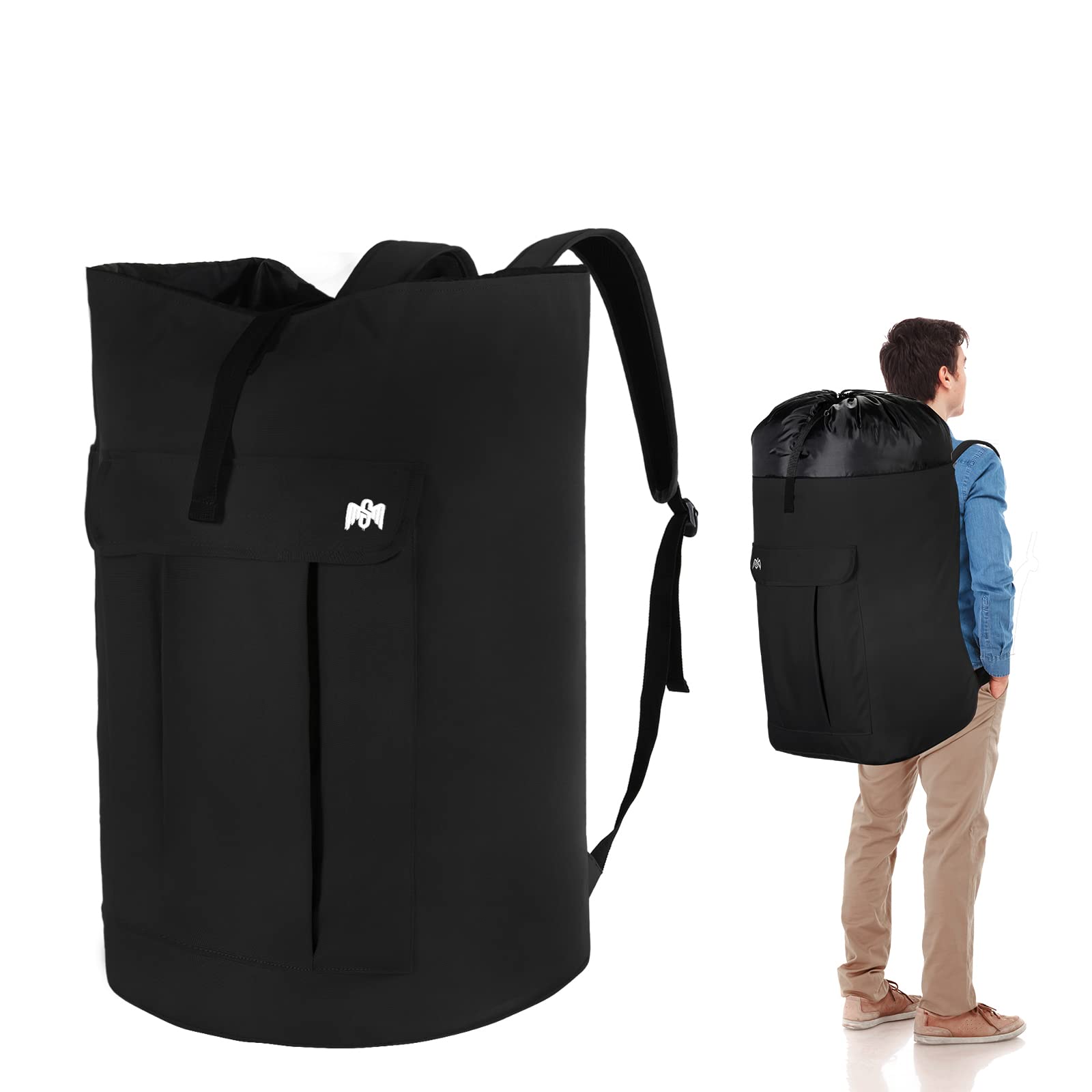 Extra Large Heavy Duty Laundry Backpack with Adjustable Straps - Waterproof Travel Laundry Bag for College Students & Dorm Rooms - Portable Washing Bag for Gym, Camping, and Business Trips (Black)