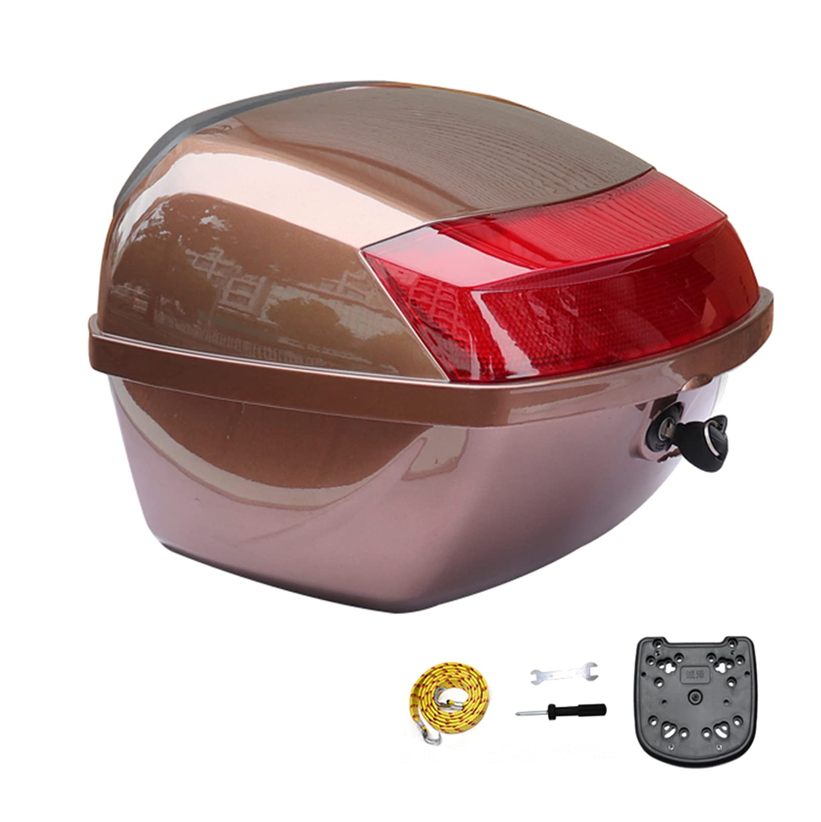**Durable ABS Motorcycle Tail Box with Reflectors & Backrest - Scooter Trunk, Touring Top Box, Includes Lock & Two Keys (Brown) - Perfect for Motorcycle Travel & Storage**