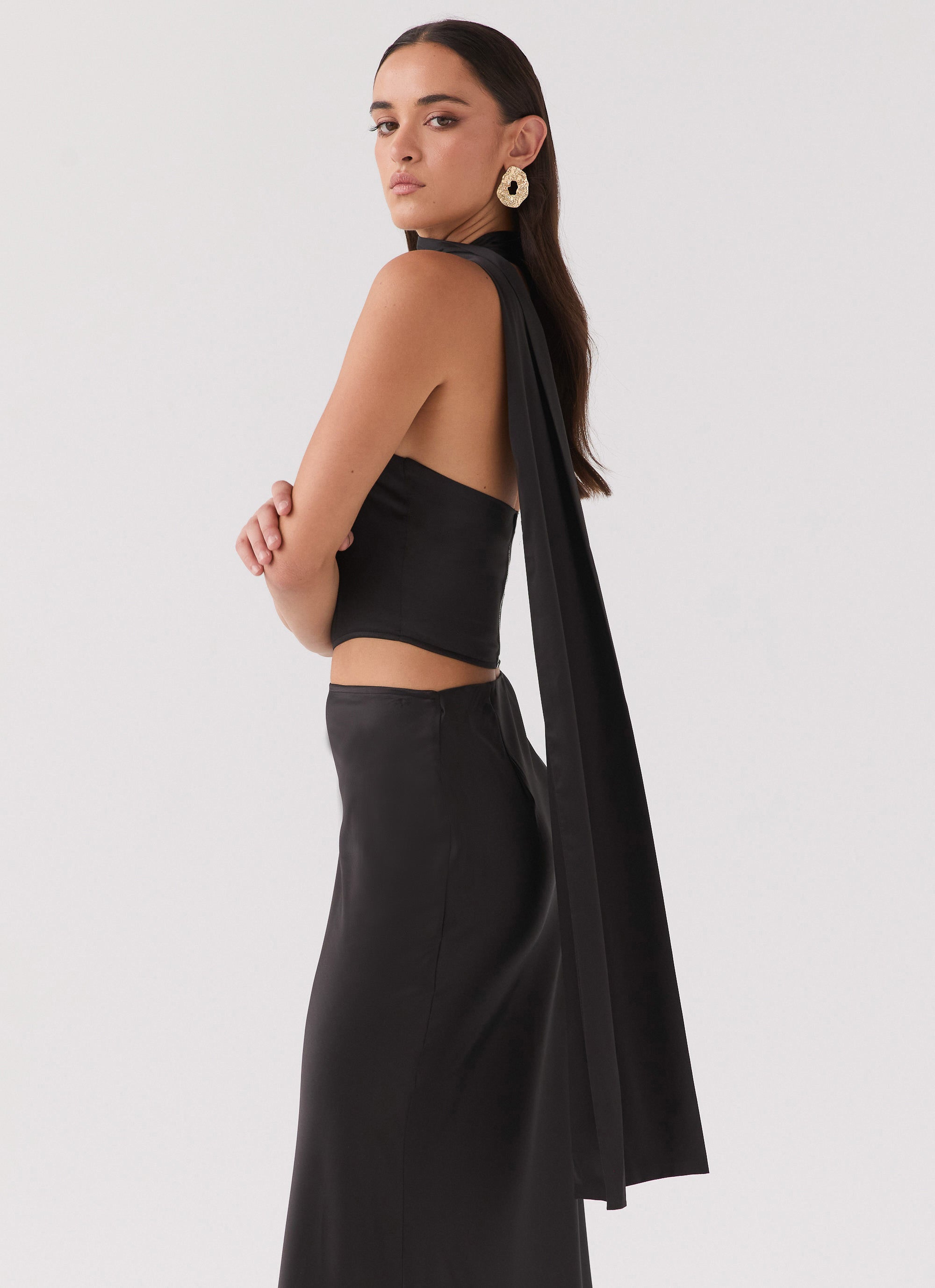 Josefina Women's Satin Scarf Top - Elegant Black Blouse for Casual & Evening Wear | Perfect for Date Night, Office & Special Occasions