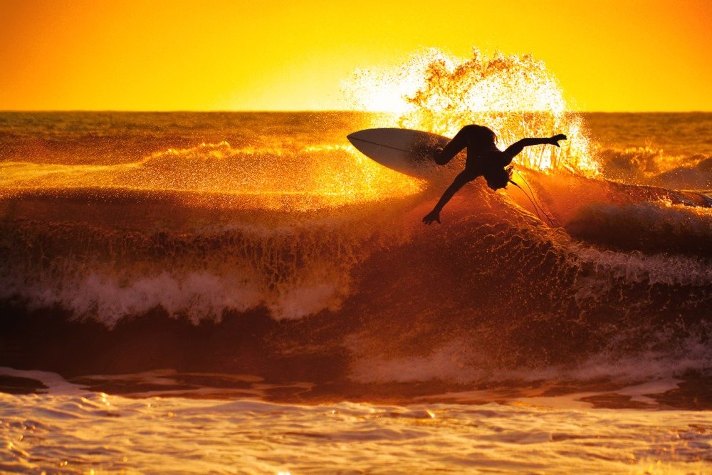 24x36 Sunset Wave Surfer Metal Wall Art - High-Quality Aluminum Decor for Living Room, Bedroom & Office - Durable Gallery Print for Coastal & Beach Theme Home Decor