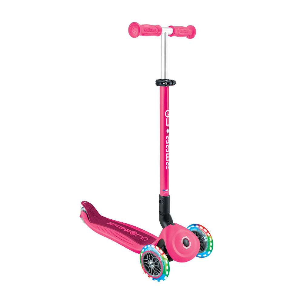 Globber Go Up Active Lights Foldable Scooter for Kids - LED Light Up Wheels, Adjustable Handlebar, Portable Kick Scooter for Boys & Girls - Perfect for Commuting, School, Park & Outdoor Fun