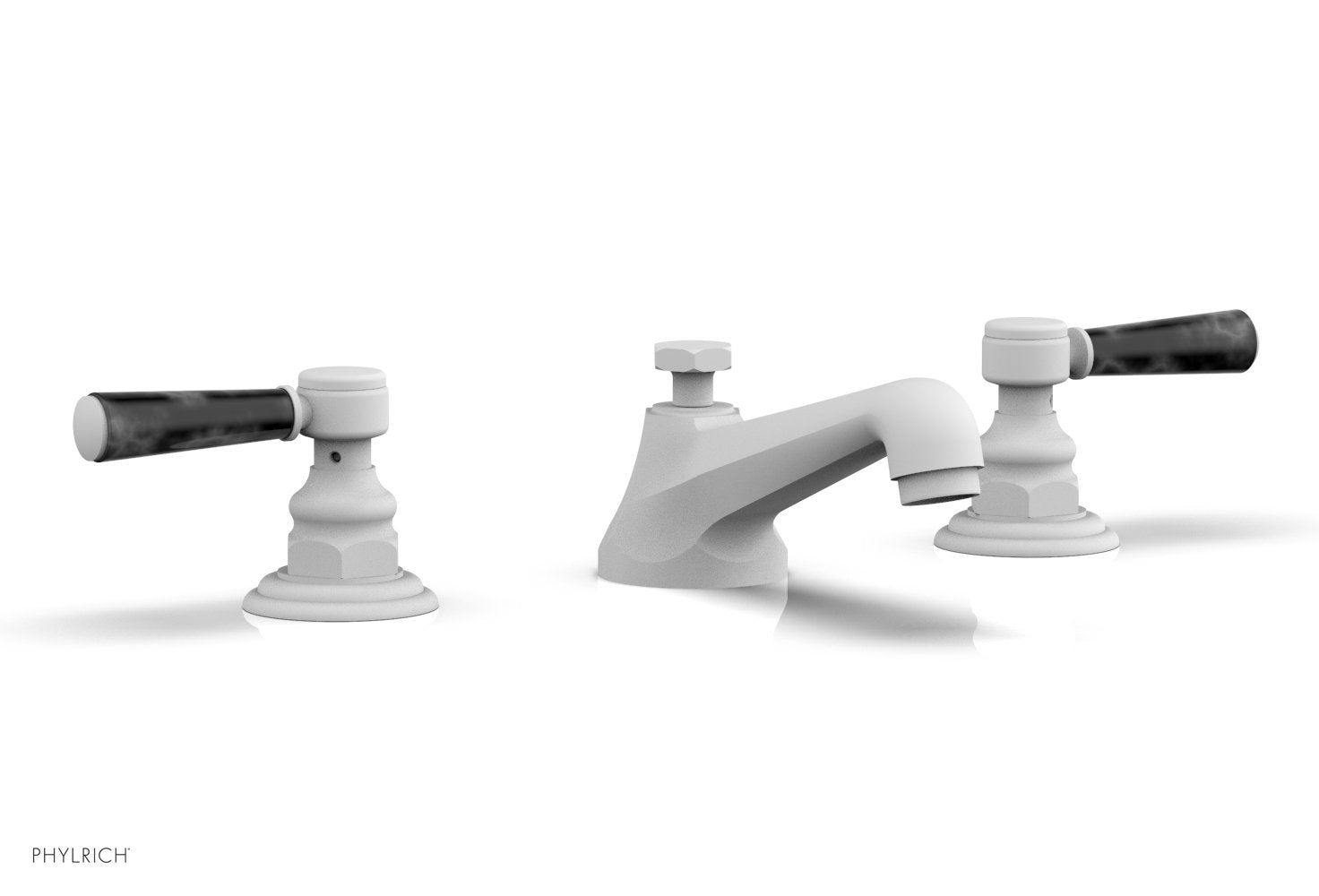 HEX TRADITIONAL Widespread Bathroom Faucet with Black Marble Lever Handles - Model 500 03 | Perfect for Modern Vanities and Luxury Home Decor