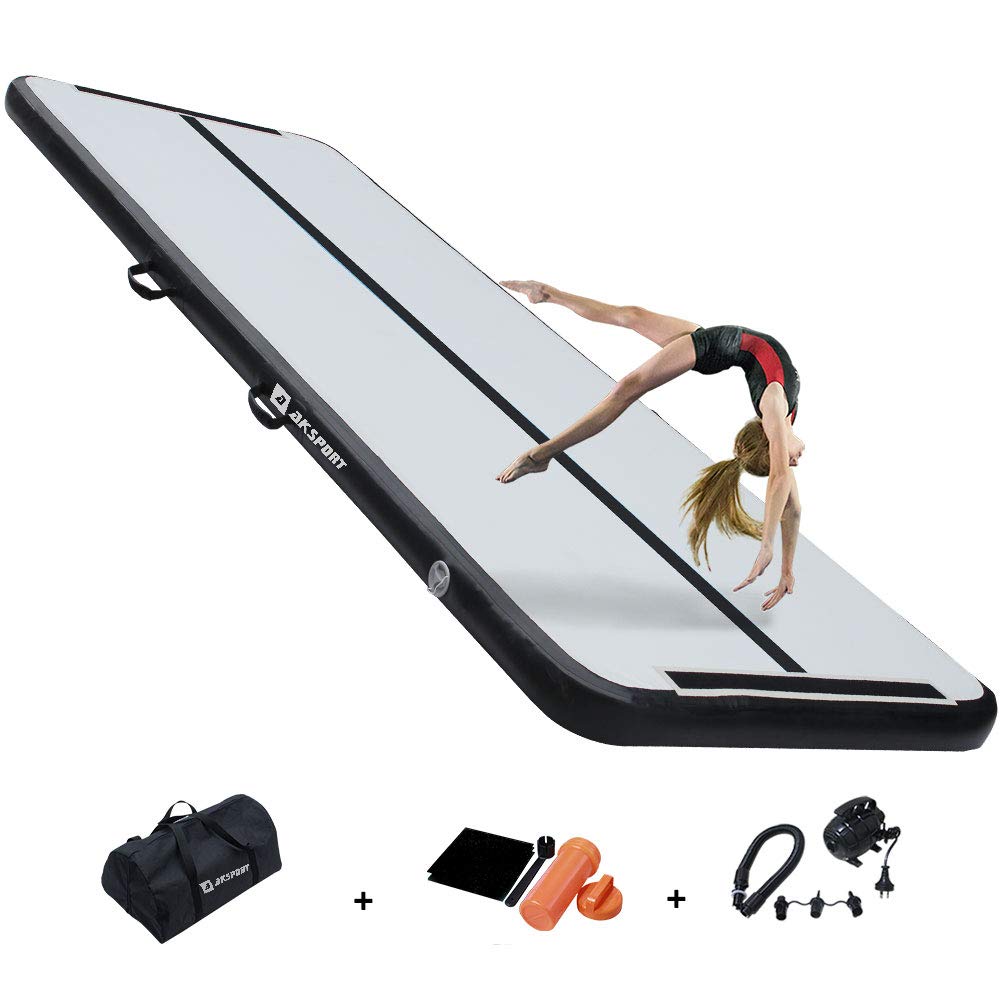 AKSPORT Inflatable Gymnastics Air Mat - Tumble Track & Tumbling Mat with Electric Air Pump for Home, Gym & Training - Perfect for Cheerleading, Yoga & Kids Play