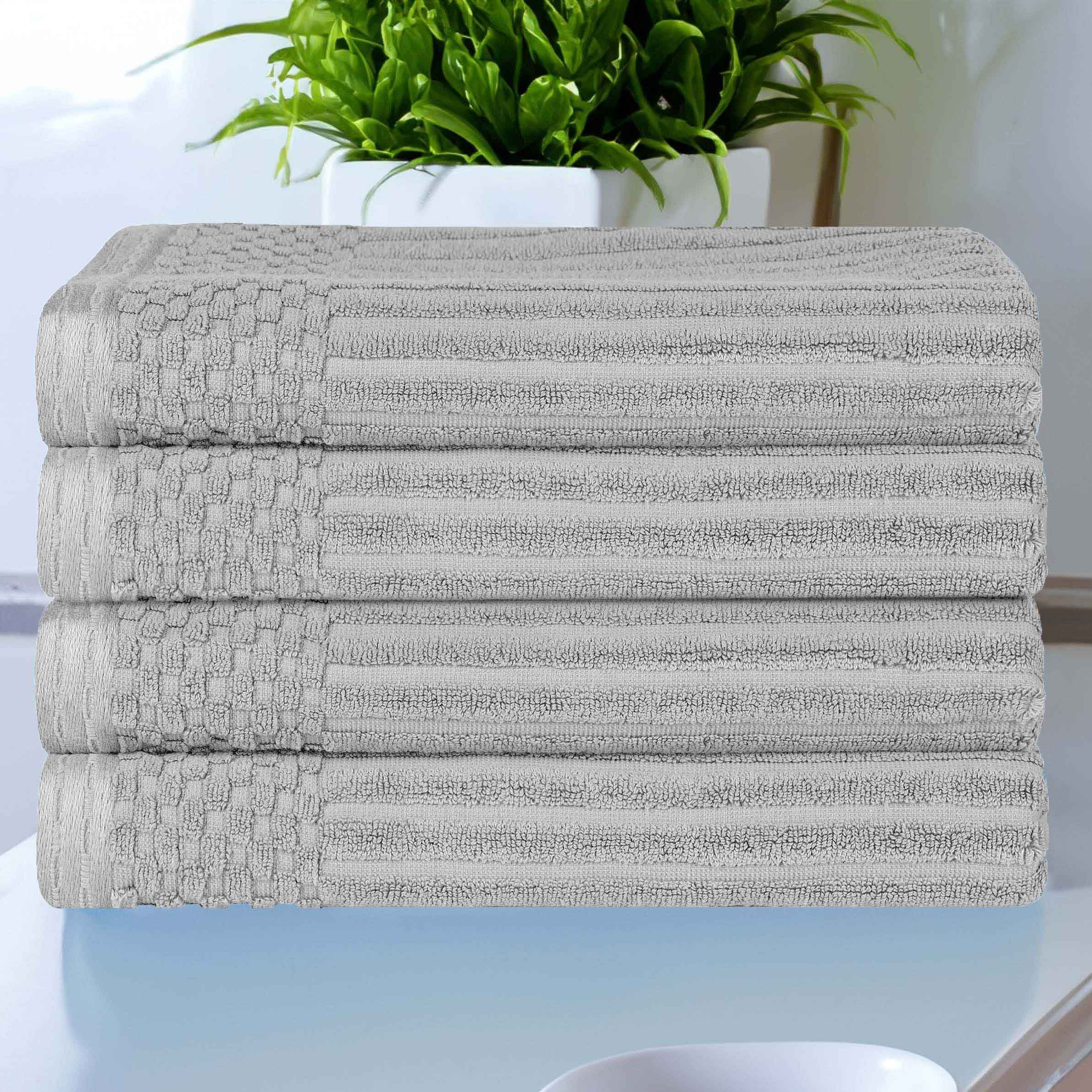 Premium Soho Ribbed Textured Cotton Bath Towels - Ultra Absorbent & Quick Dry - Set of 4 (White) - Luxury Spa, Hotel & Home Bathroom Essentials