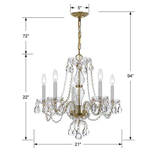 Traditional Crystal 5-Light Chandelier with Spectra Crystal & Polished Brass - Perfect for Dining Room, Living Room, and Bedroom Lighting