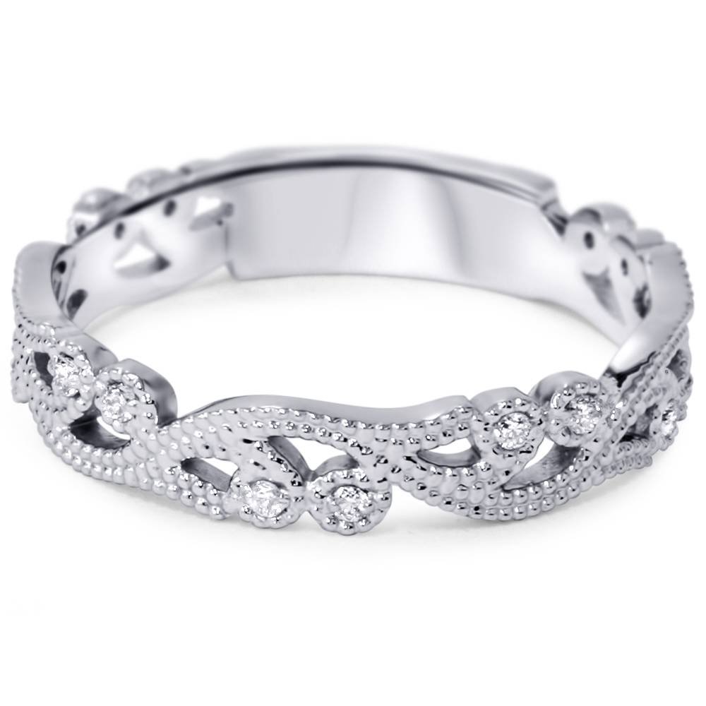 1/6ct Vintage Scroll Stackable Diamond Ring - 14K White Gold Engagement Wedding Band for Women - Perfect for Anniversary, Proposal & Everyday Elegance