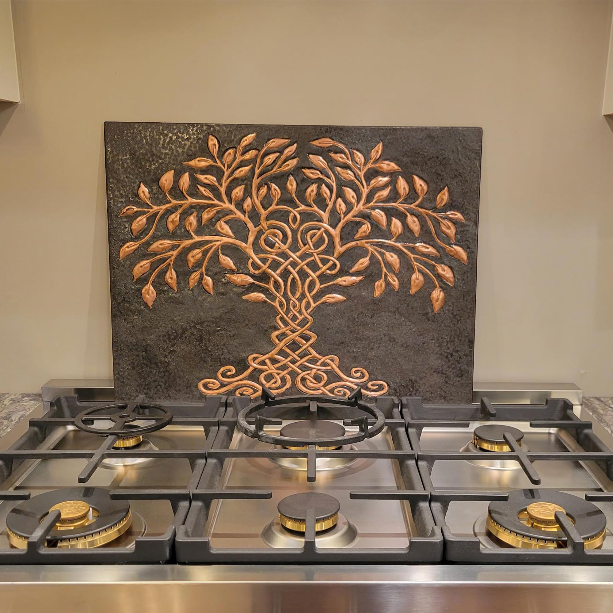 Celtic Tree of Life Kitchen Backsplash - Handmade Customizable Copper Backsplash Panel & Tile for Indoor Outdoor Wall Decor (Black) | Perfect for Farmhouse, Rustic & Modern Kitchen Designs