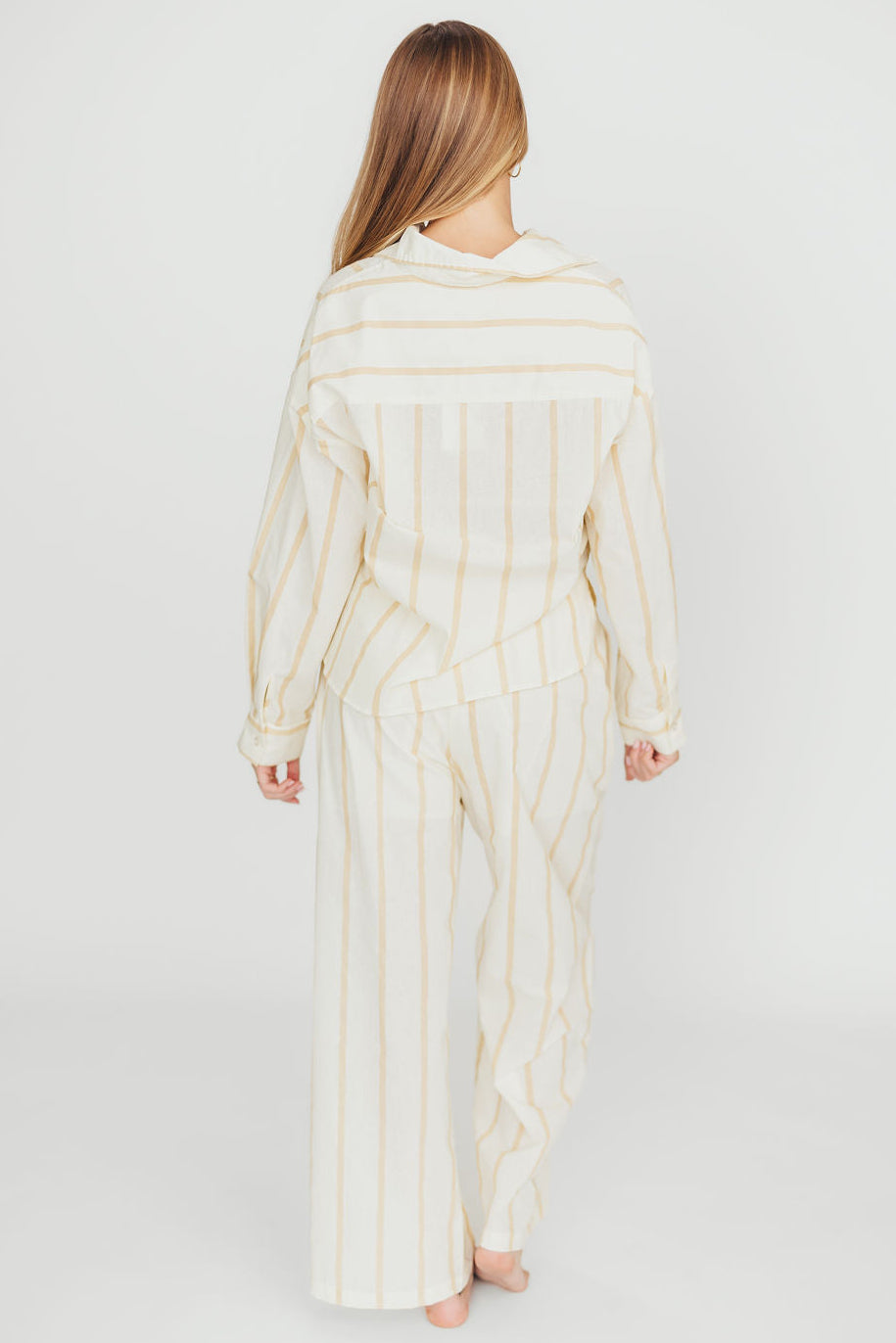 Sicily Button Down Nursing Top in Beige Stripe - Comfortable Maternity Shirt for Breastfeeding Moms | Perfect for Work, Casual Outings & Mother-Baby Bonding Time
