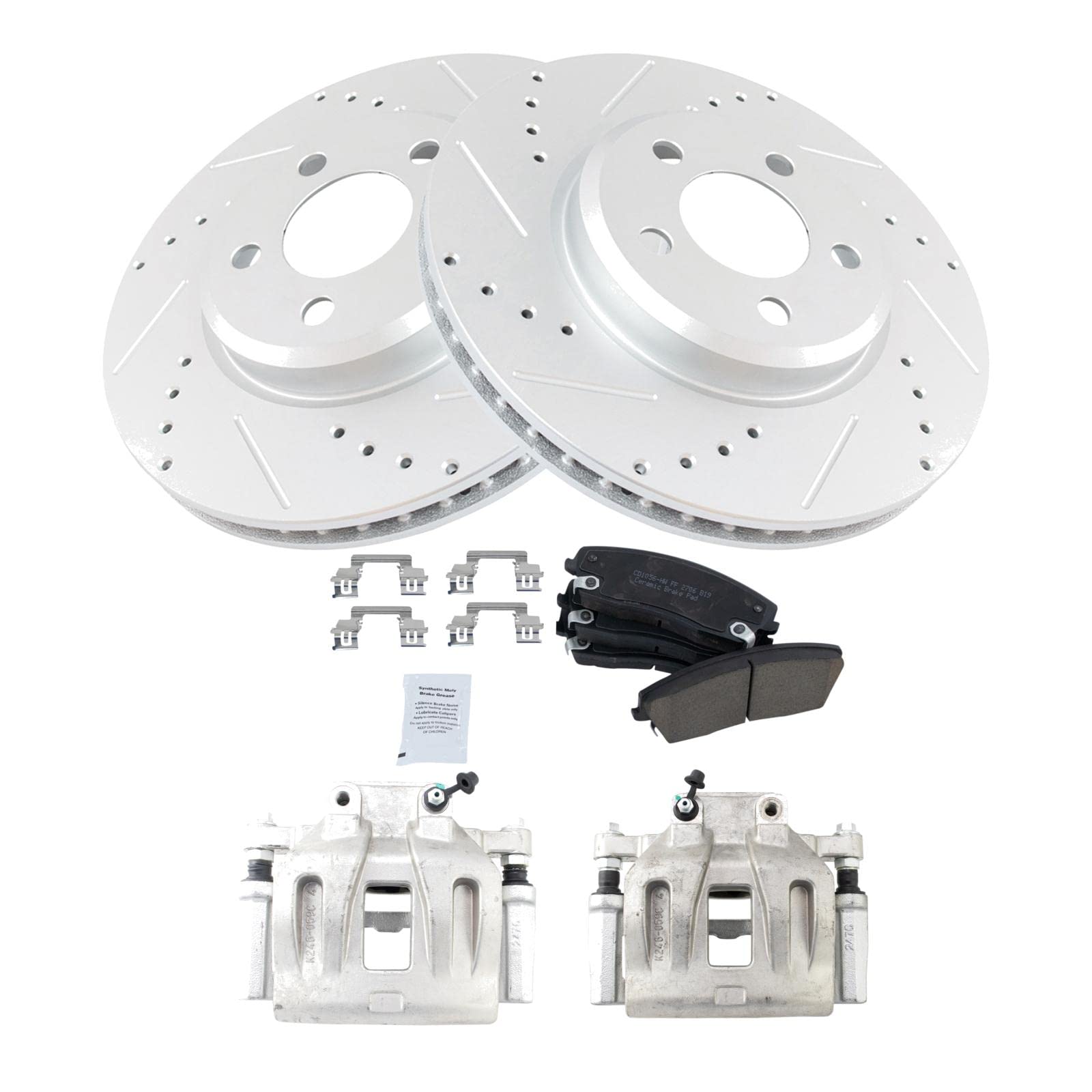 TRQ Front Brake Calipers with Ceramic Pads & Drilled Rotors - Compatible with Dodge 300, Charger, Magnum - High Performance Braking for Street & Track Use