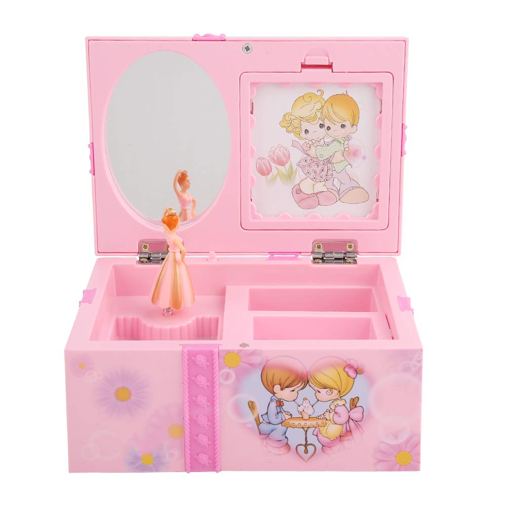 Zerodis Pink Musical Jewelry Box with Dancing Ballerina & Couple Figures - Romantic Princess Music Box Gift for Girls, Women - Perfect for Birthday, Valentine's Day & Home Decor