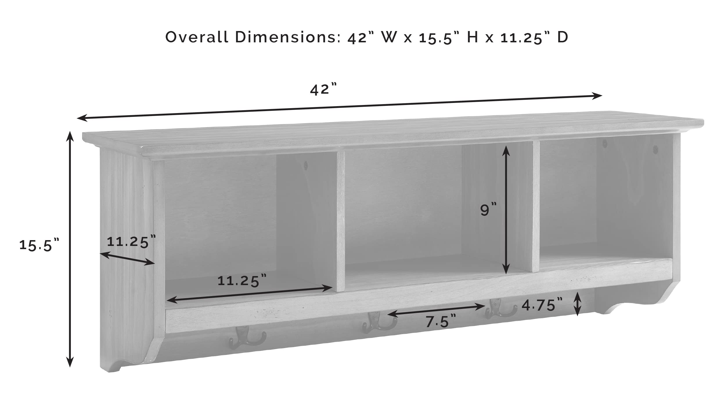 Crosley Furniture Brennan Entryway Storage Wall Shelf with Coat Rack Hooks - White | Hallway Organizer for Jackets, Hats & Bags | Perfect for Small Spaces & Apartment Entryways