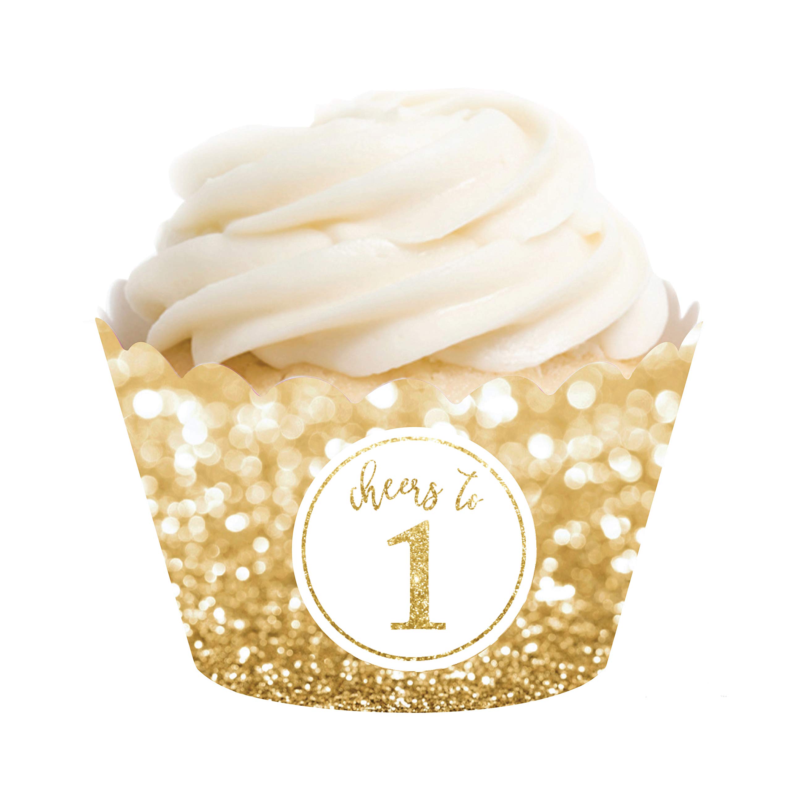 24-Pack Andaz Press Glitzy Faux Gold Glitter Cupcake Wrappers - Perfect for 1st Birthday, Anniversary & Celebration Decorations (Non-Real Glitter) - Ideal for Party Decor, Baby Showers & Special Events