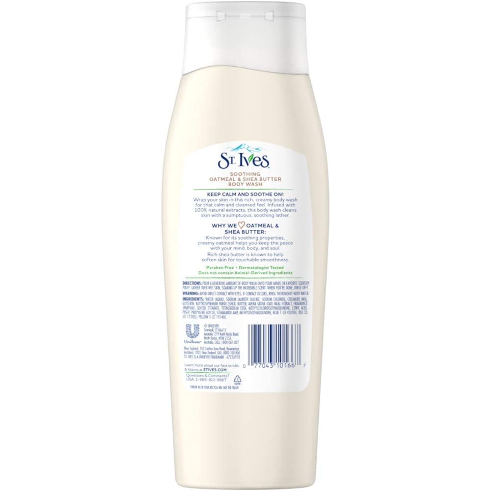 St. Ives Oatmeal & Shea Butter Body Wash - Hydrating & Moisturizing for Dry Skin - 13.5 oz (3 Pack) - Gentle Exfoliating Shower Gel for Smooth, Soft Skin - Perfect for Daily Use & Sensitive Skin Care Routine