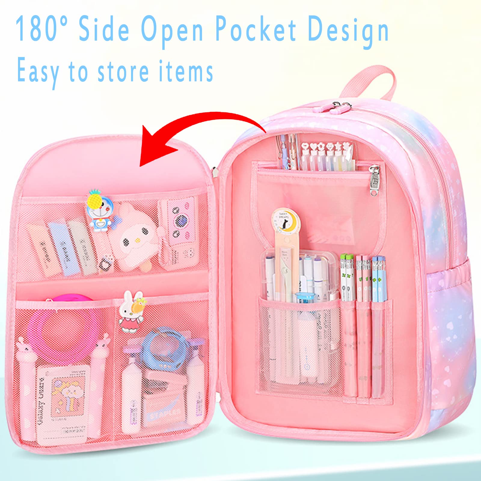 **Cute Pink Kawaii Backpack for Girls - Starry Rainbow School Bookbag, Aesthetic Kids Backpack Set (3 PCS) - Perfect for School, Travel & Daily Use**