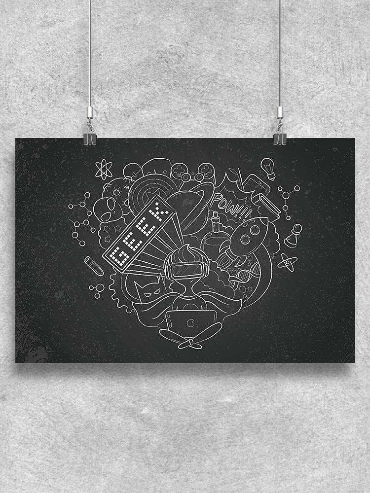 Geek Video Games Doodle Poster - Cool Gaming Wall Art for Gamers & Streamers - Perfect for Bedroom, Game Room & Office Decor