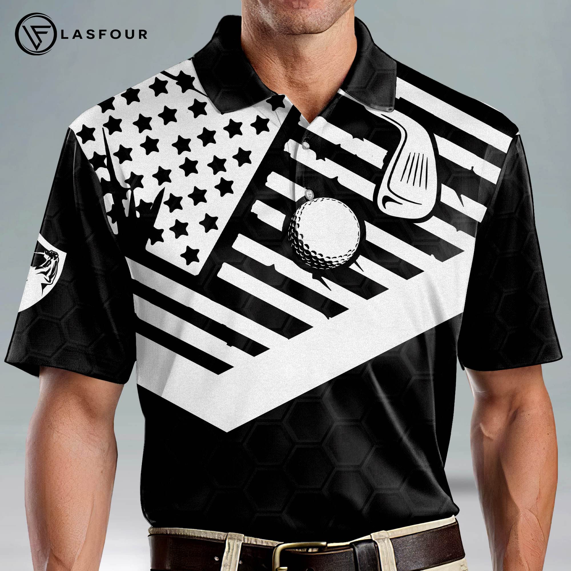 LASFOUR Patriotic Golf Shirts for Men - American Flag Polo Shirts, Funny Short Sleeve Golf Shirts for Dad & Grandpa - Perfect for 4th of July, Memorial Day & Father's Day Golf Outings