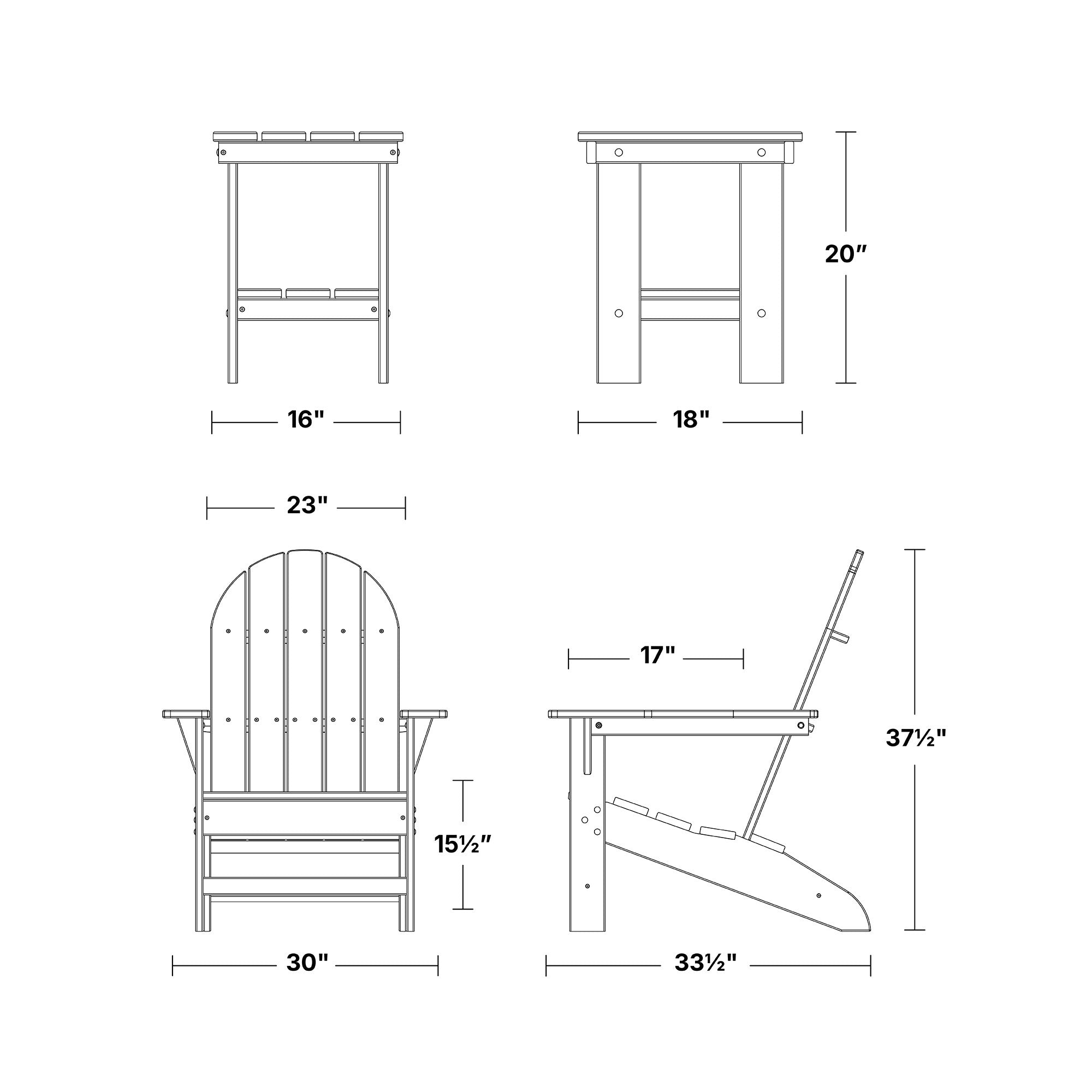 Freedom 3-Piece Traditional Adirondack Chair Set with Side Table - Outdoor Patio Furniture for Garden, Deck, Poolside & Backyard Relaxation