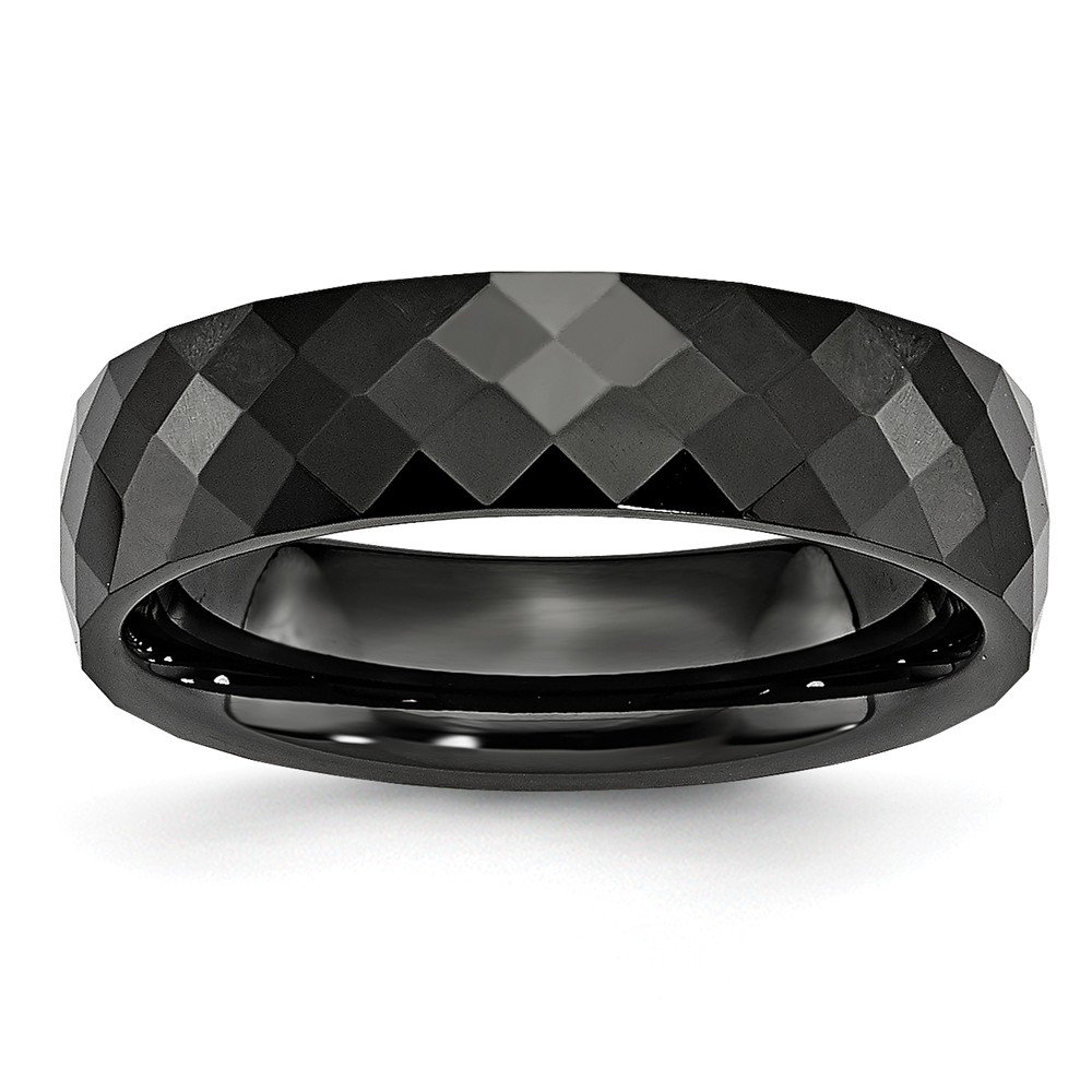 Best Designer Jewelry - 6mm Faceted Polished Black Ceramic Band Ring for Women | Elegant Wedding, Anniversary & Everyday Wear