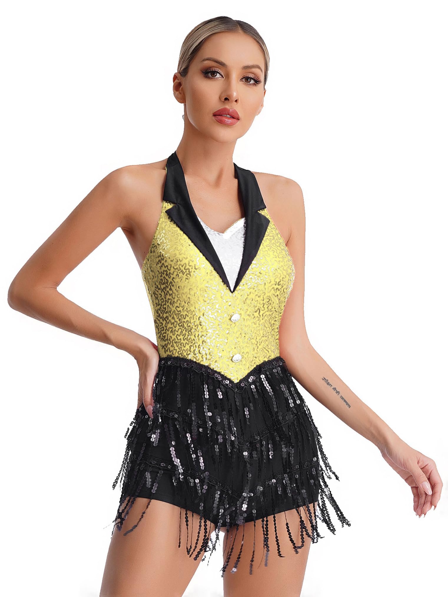 Women's Shiny Sequins Sleeveless Latin Dance Leotard - Jazz Tango Salsa Performance Bodysuit for Stage Shows & Dance Competitions