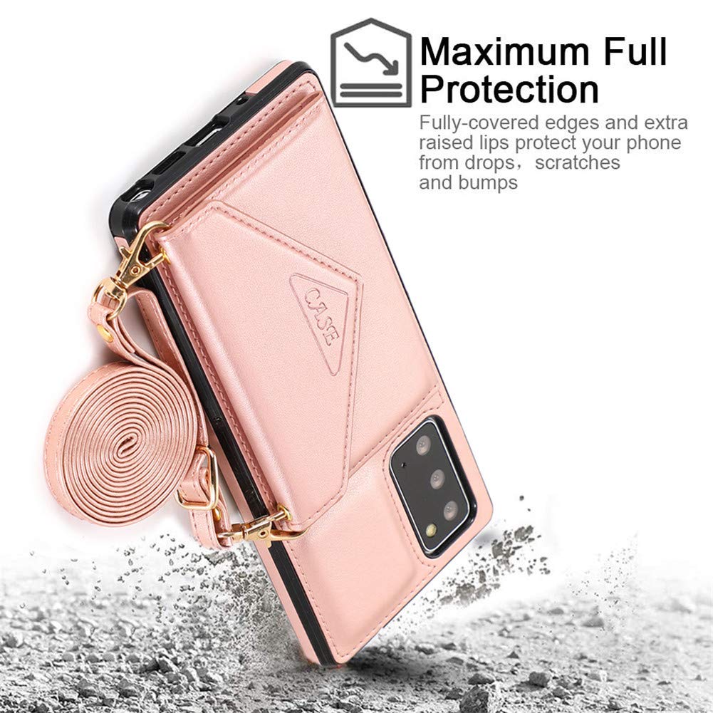 Samsung Galaxy A51 5G Wallet Case - Leather Crossbody Phone Case with Magnetic Flip, Credit Card Holder, Strap & Kickstand | Shockproof Protective Cover (Rose Gold) | Perfect for Travel, Shopping & Everyday Use