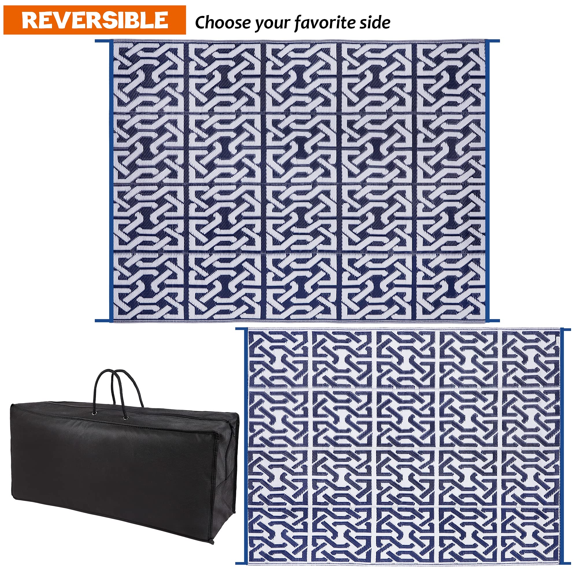 **SAND MINE Reversible Plastic Straw Rug – 9' x 12' Modern Outdoor Area Rug for Patio, Deck, RV, Backyard, Beach & Camping – Durable Dark Blue & White Floor Mat – Perfect for Picnics, Trailers & Relaxing Outdoors**