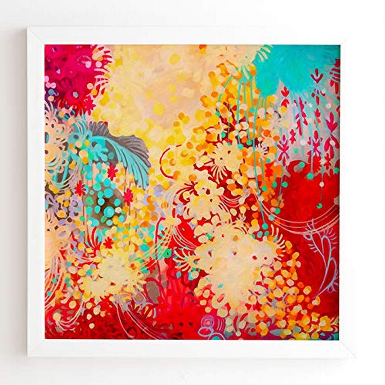 Deny Designs Stephanie Corfee White Framed Wall Art - 30x30 Inch Bohemian Style Canvas Painting for Living Room, Bedroom & Office Decor