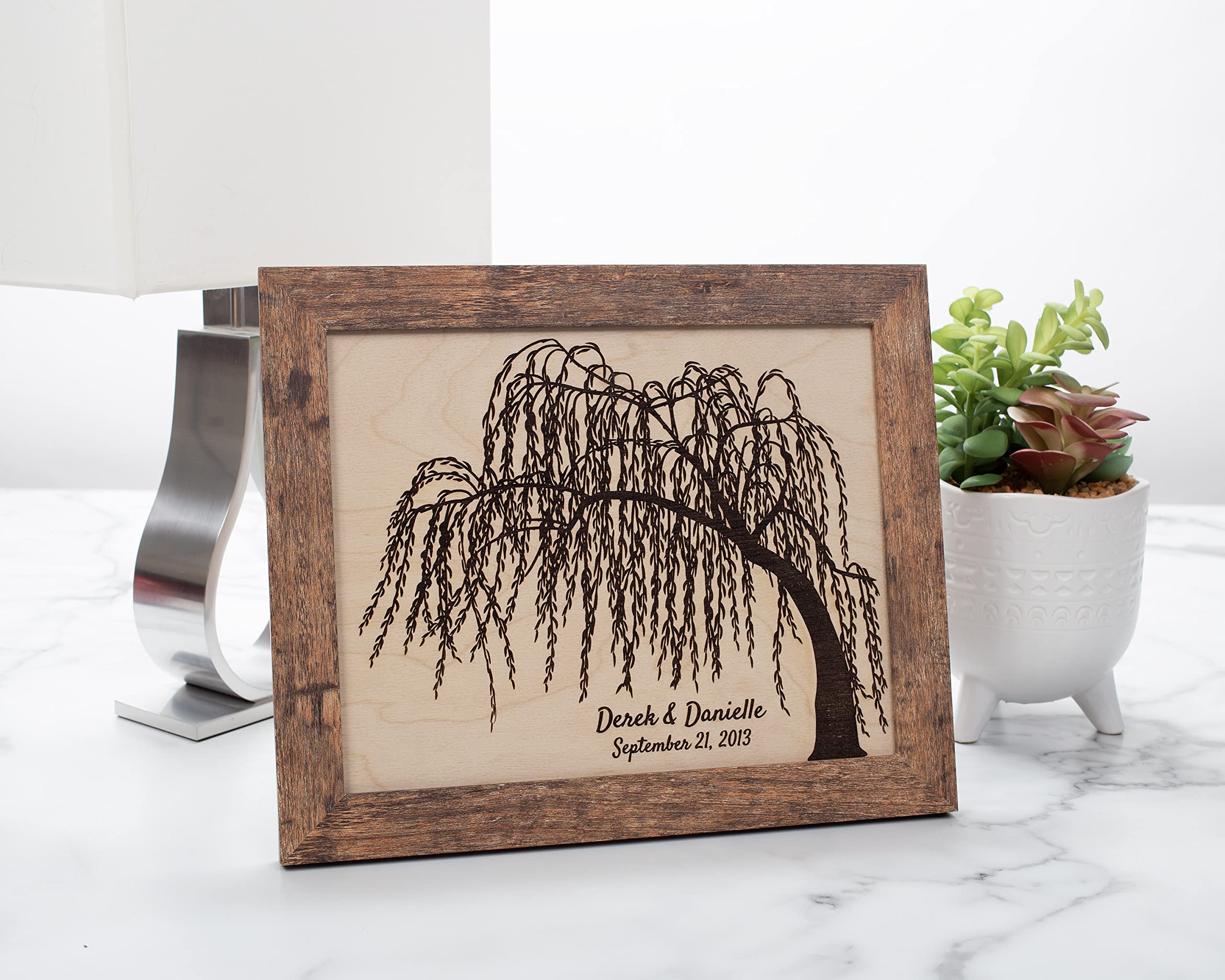 Personalized Engraved Willow Tree 8x10 Picture Frame - Custom Wedding Anniversary Gift for Couples, Housewarming Present, Unique Gift for Her - 9 Year Anniversary Keepsake (Brown Wood Frame) | Perfect for Bedroom Decor, Wedding Photo Display & Sentimental Home Gifts