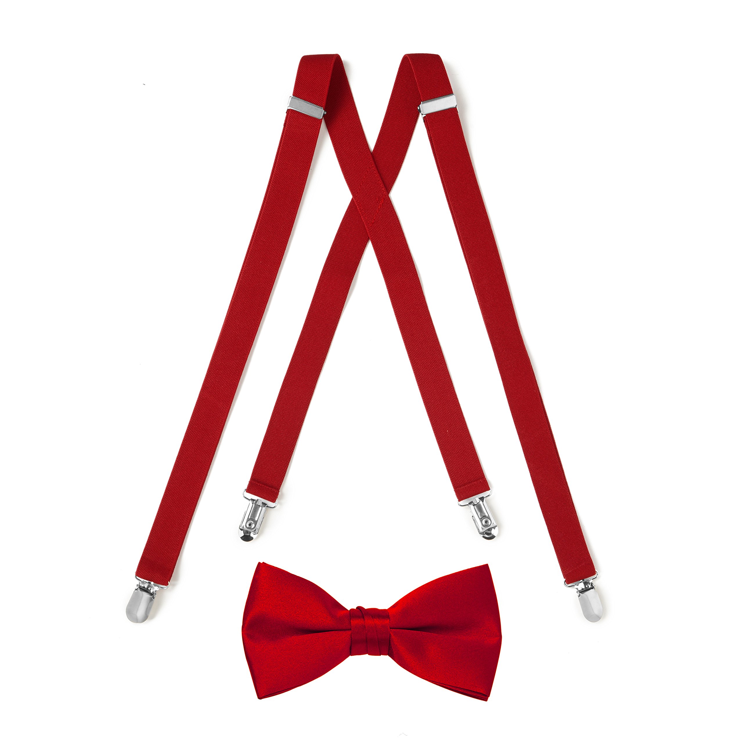 Kids Red Suspenders and Bow Tie Set - Formal Wear for Boys, Wedding, Party, and Special Occasions