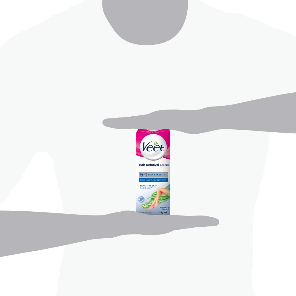 Veet Silk & Fresh Hair Removal Cream for Sensitive Skin - 25g (Pack of 1) | Painless & Smooth Legs, Underarms & Bikini Line | Dermatologically Tested for Women