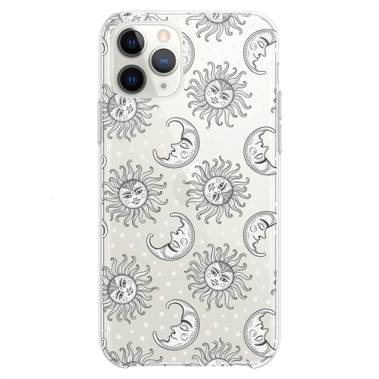Premium TPU Phone Case for iPhone 16/15/14/13/12/11 Pro Max/Plus/Mini/Xs/Xr/X/8+/7/6/5/SE - Slim Clear Silicone Cover with Cute Celestial Space Stars Moon Sun White Print Design - Perfect for Everyday Protection & Stylish Accessory