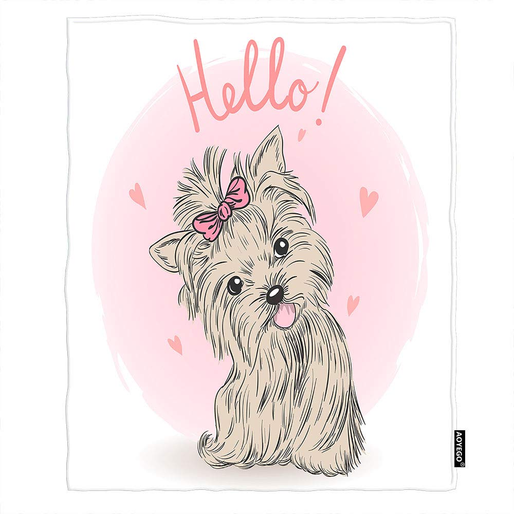 Cute Dog Blanket with Bow Tie - Soft Flannel Plush Throw 50x60