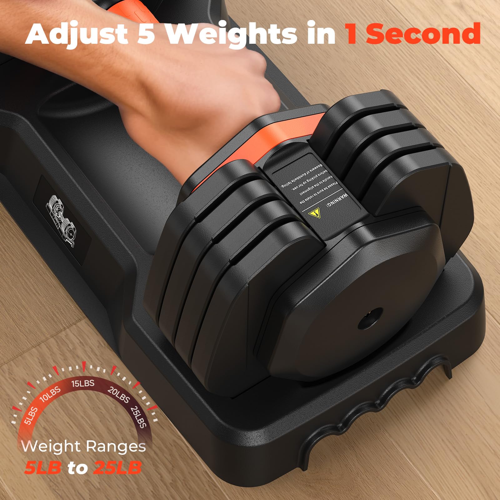 Adjustable Dumbbells Set 25LB (2 x 25lbs) - 5-in-1 Adjustable Weights 5/10/15/20/25lbs - Anti-Slip Handle Dumbbell Pair for Home Gym, Strength Training & Full Body Workout - Perfect for Weight Lifting, CrossFit & Fitness Enthusiasts