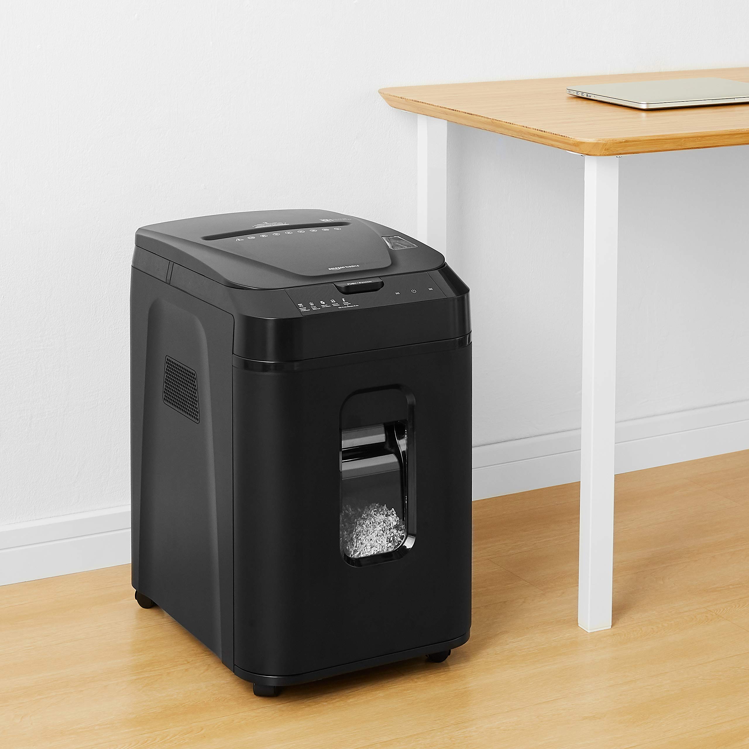 Amazon Basics 150 Sheet Auto-Feed Micro-Cut Paper Shredder (Black) with 12-Pack Shredder Sharpening & Lubricant Sheets - Secure Document Destruction for Home & Office Use