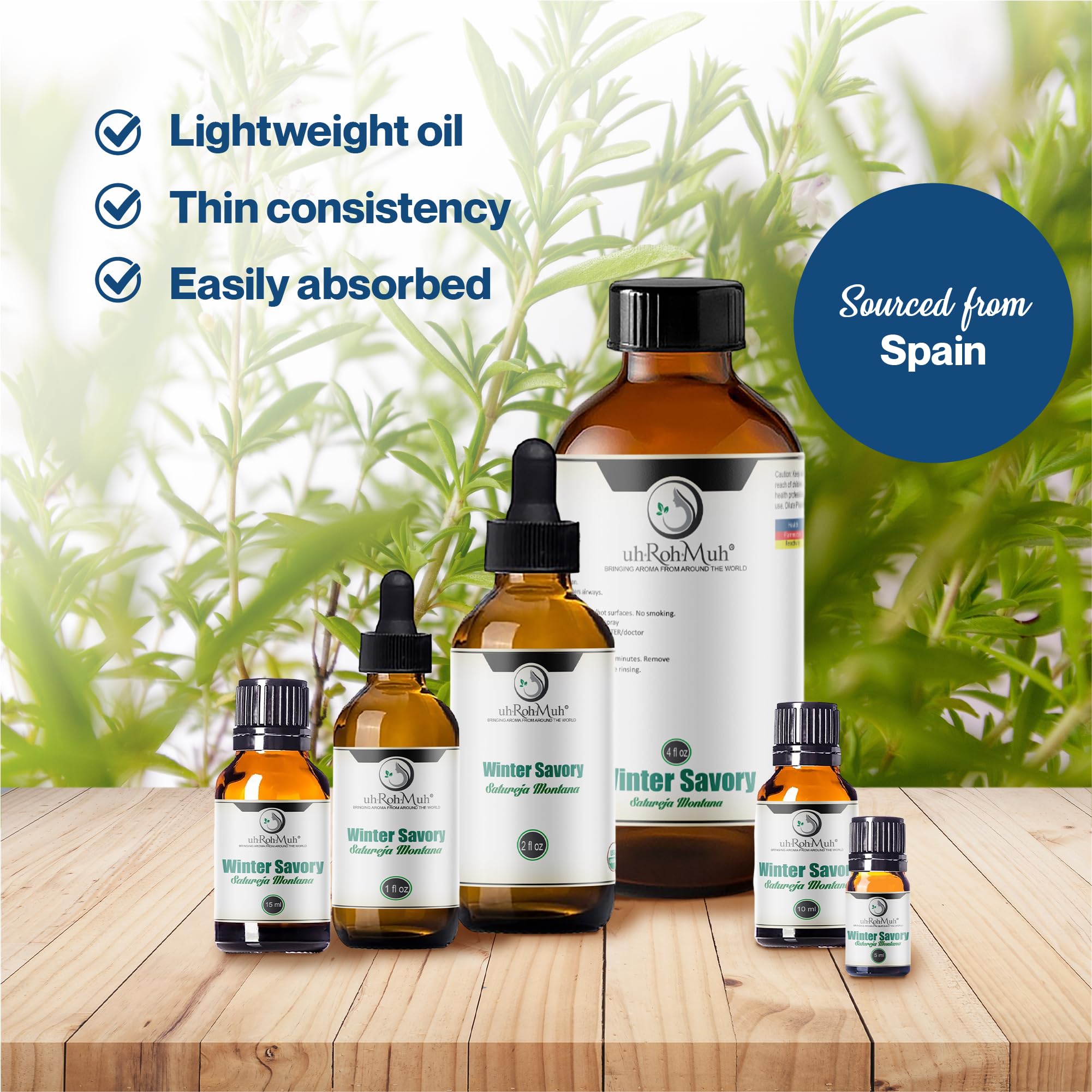 Organic Winter Savory Essential Oil (Satureja Montana) - 100% Pure Natural Aromatherapy Oil for Relaxation & Skin Care - 4oz Bottle - Perfect for Diffusers, Massage & DIY Beauty Products - Sourced from Spain