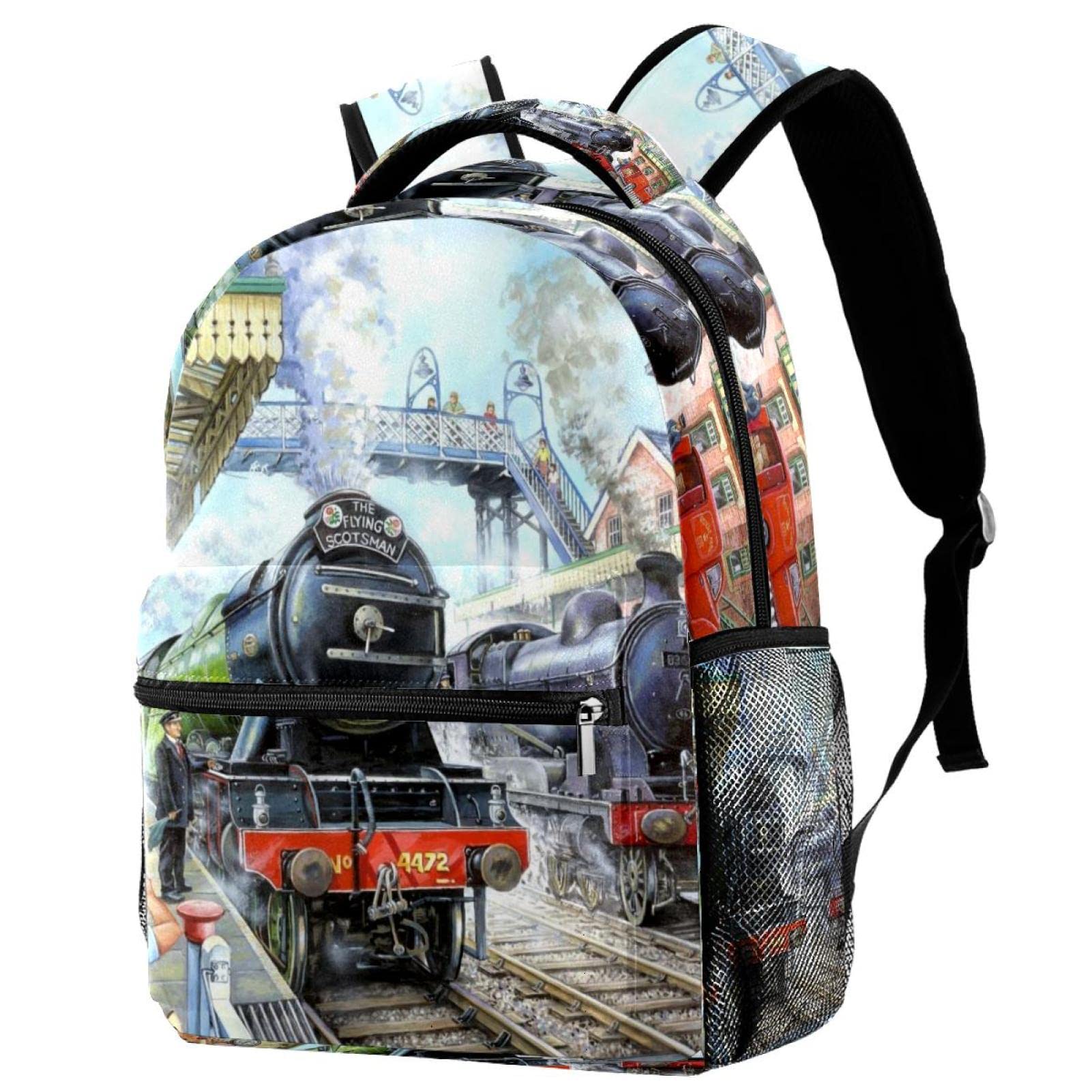 Stylish Backpacks for Students - Durable School Bookbags & Travel Bags with Steam Trains Design | Perfect for School, Commuting & Outdoor Adventures
