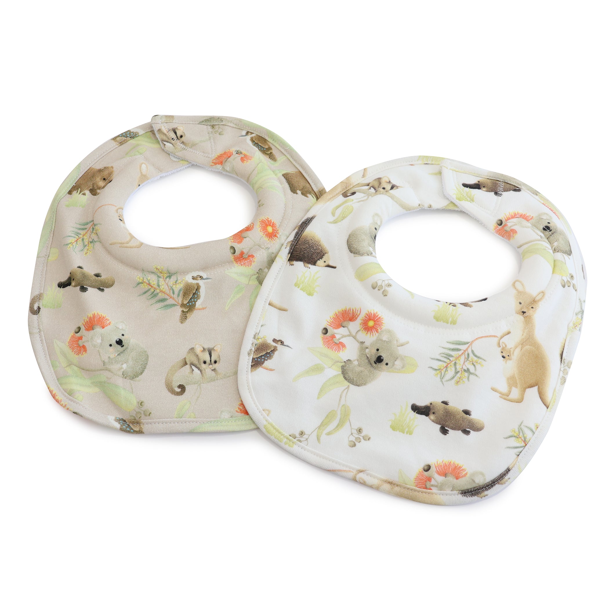 Aussie Animals 2-Pack Drool Bibs for Babies - Soft Absorbent Cotton Bibs for Teething, Feeding & Messy Playtime