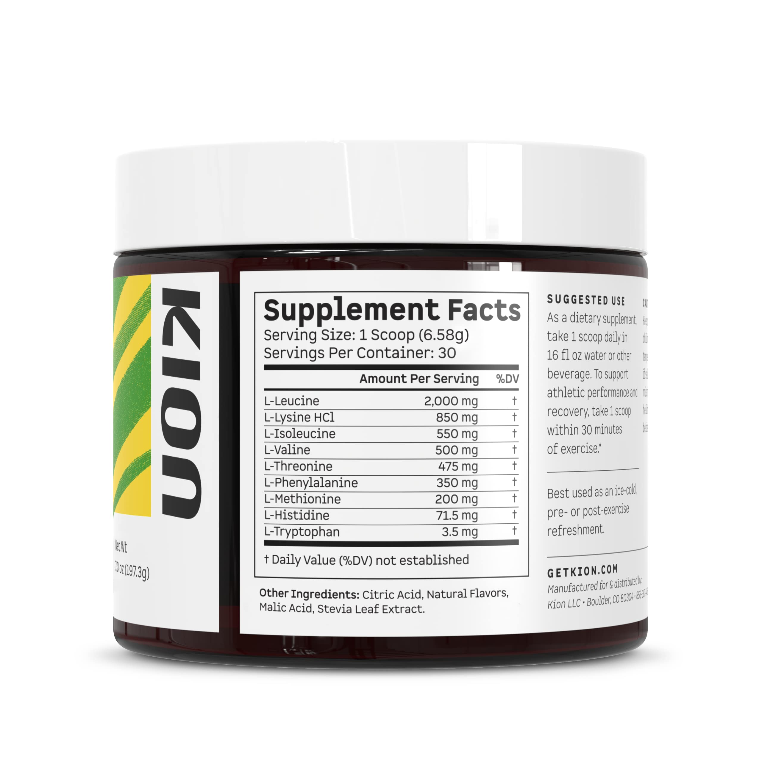 Kion Aminos Essential Amino Acids Powder - Caffeine-Free BCAA & EAA Supplement for Energy & Muscle Recovery - Cool Lime Flavor (30 Servings) | Ideal for Workouts, Post-Exercise Recovery & Active Lifestyle